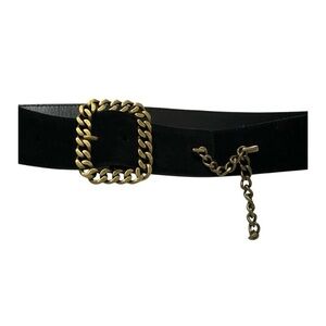 Saint Laurent Black Suede Belt with Gold Chain Buckle
